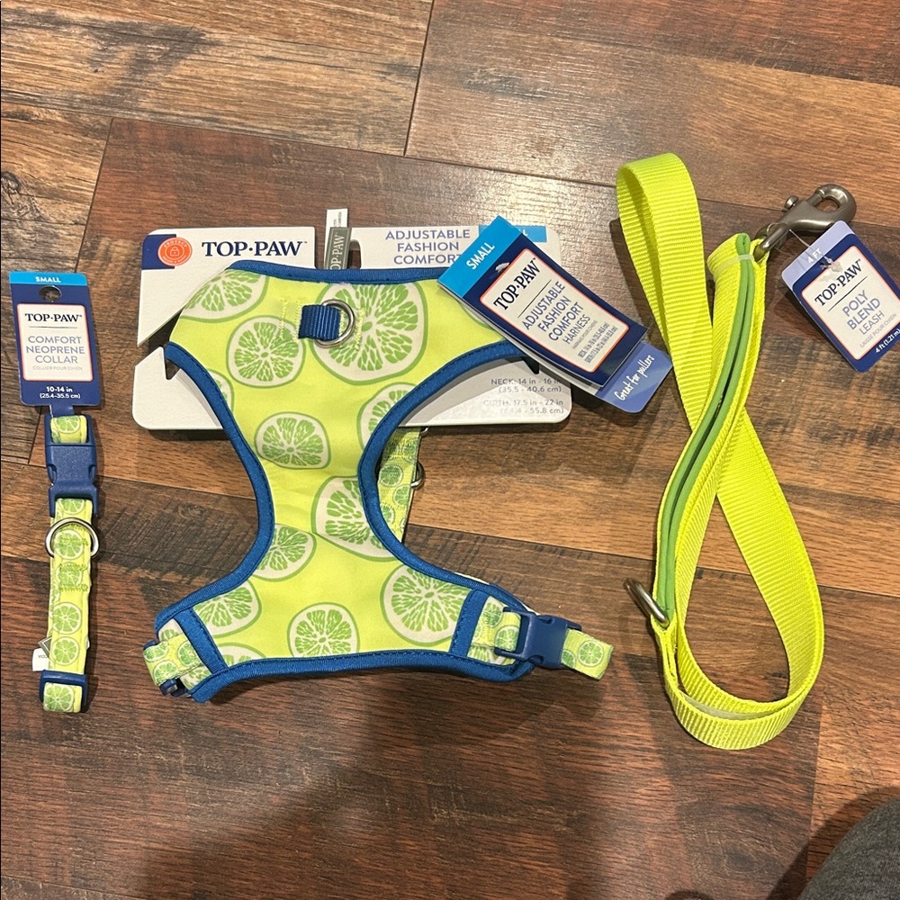 Top Paw Lime Dog Harness, Collar and Leash Set- Small